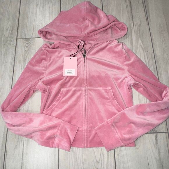 NWT JUICY COUTURE Velour OG Bling Tracksuit Hoodie & Pant Set Rose Pink Size Sma - Picture 3 of 11